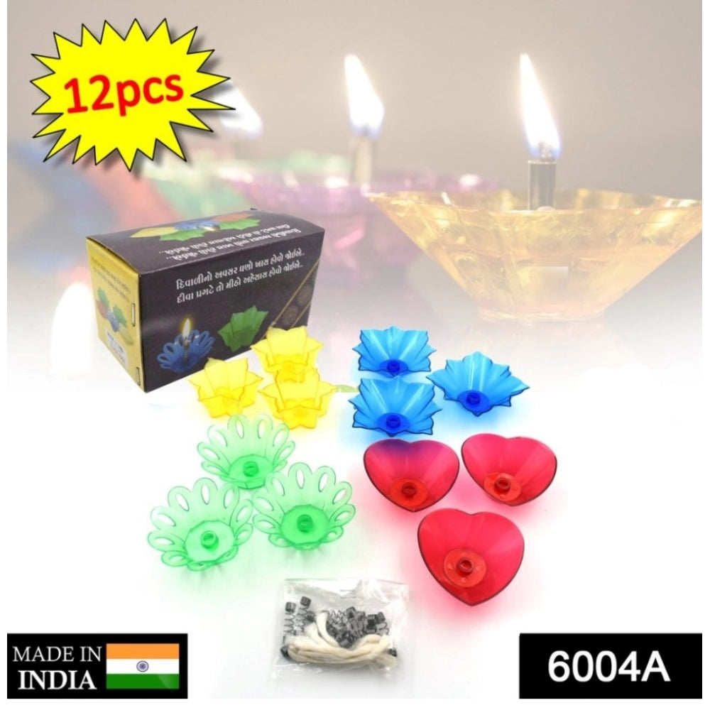 Snuggle Lifestyle Co Pack Of 2_Floral Diya Set – Multi-Color Tea Light Holders Set of 12 (Color: Assorted )
