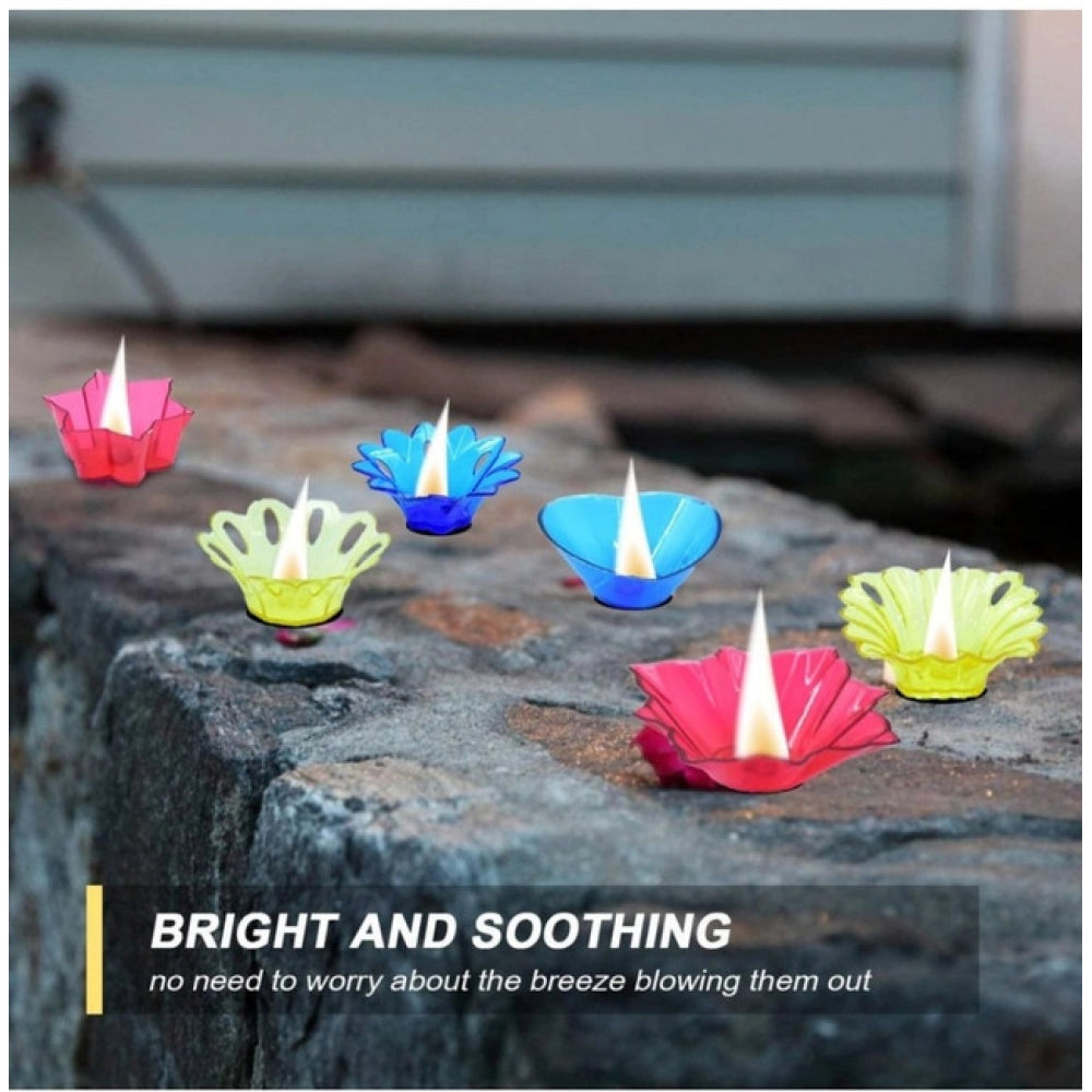 Snuggle Lifestyle Co Pack Of 2_Floral Diya Set – Multi-Color Tea Light Holders Set of 12 (Color: Assorted )