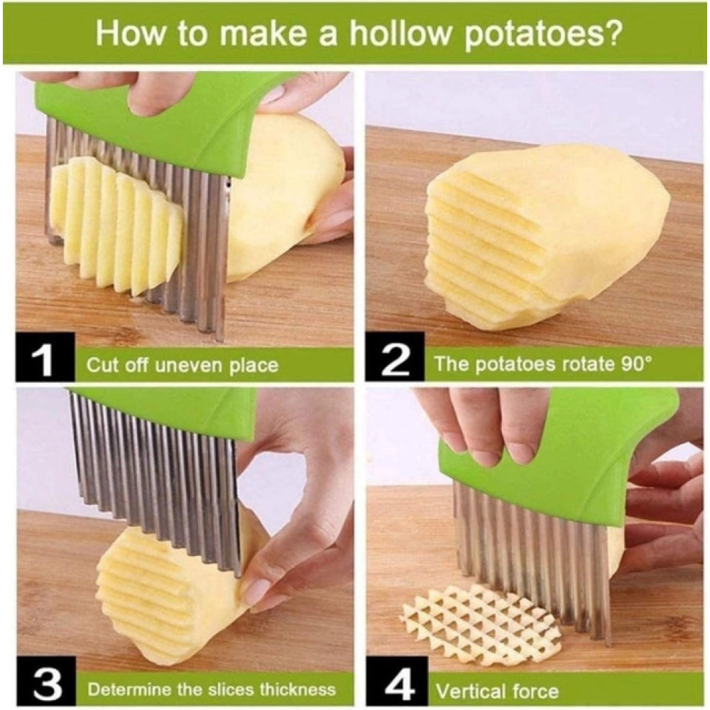 Snuggle Lifestyle Co. Pack Of_5 Wave Shape Stainless Steel Potato Cutter And Slicer – (Color: Assorted )