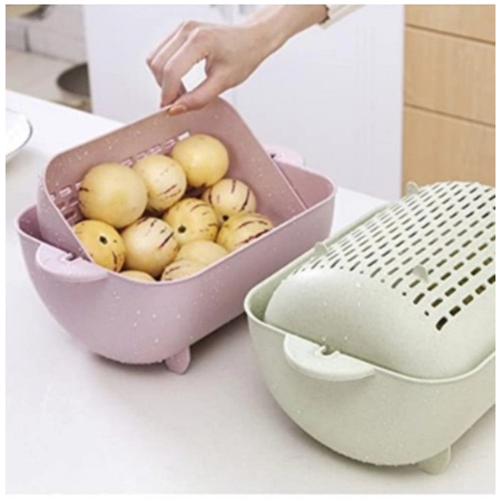 Snuggle Lifestyle Co. Pack Of 2_Multi-Purpose Kitchen Basket – Ideal for Straining, Sieving, Washing And Holding Fruits or Foods (Color: Assorted )
