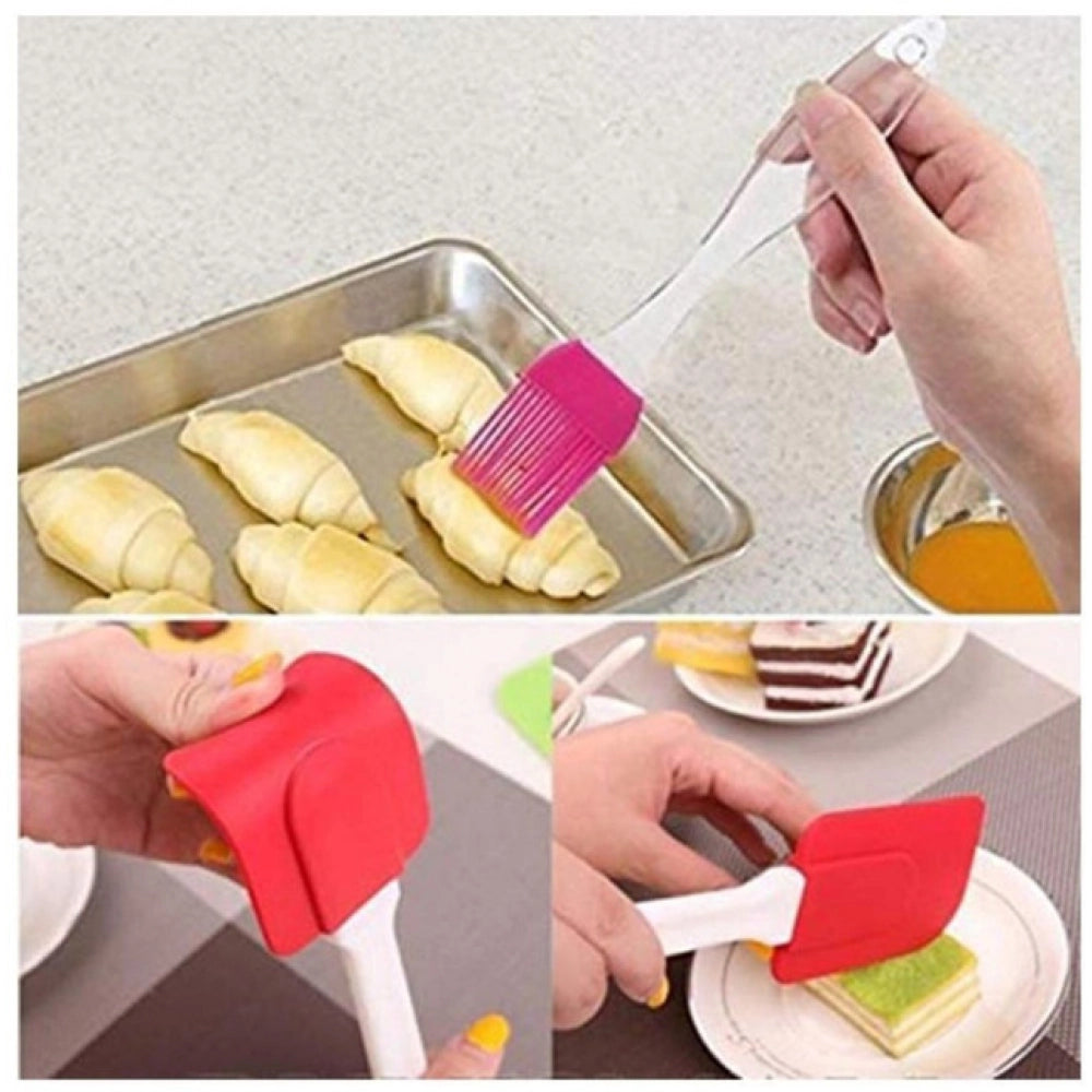 Snuggle Lifestyle Co. Pack Of 5_Silicone Spatula with Brush – Heat Resistant Cooking And Baking (Color: Assorted )