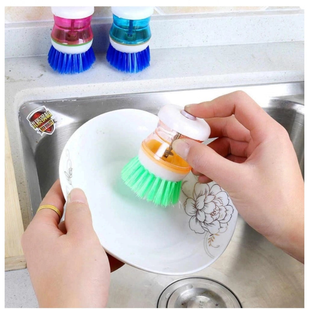 Snuggle Lifestyle Co Pack of 4_Plastic Wash Basin Brush Cleaner with Soap Dispenser – (Color: Assorted)