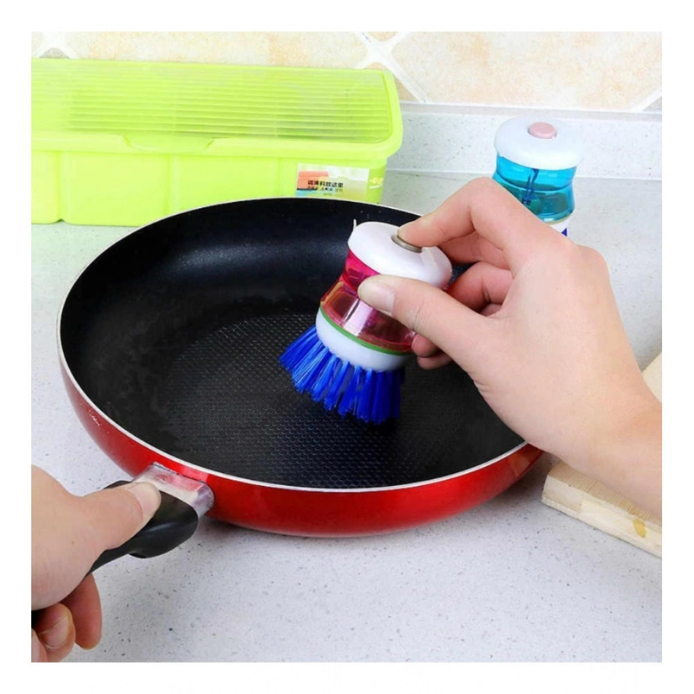 Snuggle Lifestyle Co Pack of 4_Plastic Wash Basin Brush Cleaner with Soap Dispenser – (Color: Assorted)