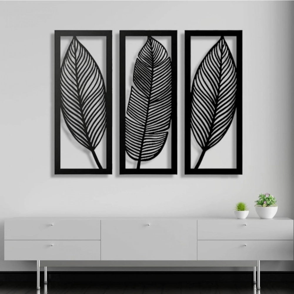 Snuggle Lifestyle Co. Wooden 3 Pieces Leaf Wall Art Panel Frame for Home Decor