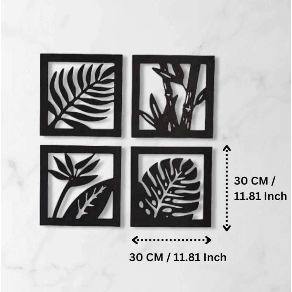 Snuggle Lifestyle Co. 7 Decore Wooden 4 Pieces Square Tree Leaf Wall Art Panel Frame – Black (Big Size)