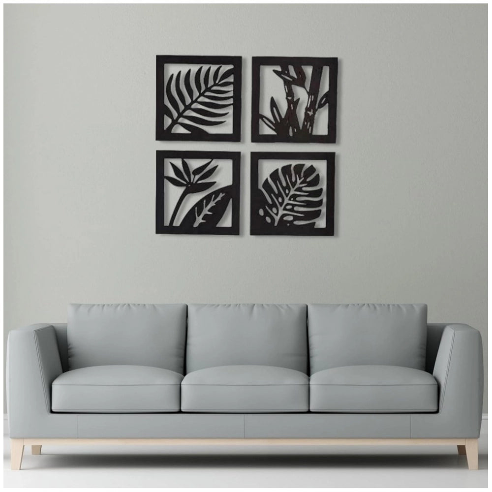 Snuggle Lifestyle Co. 7 Decore Wooden 4 Pieces Square Tree Leaf Wall Art Panel Frame – Black (Big Size)