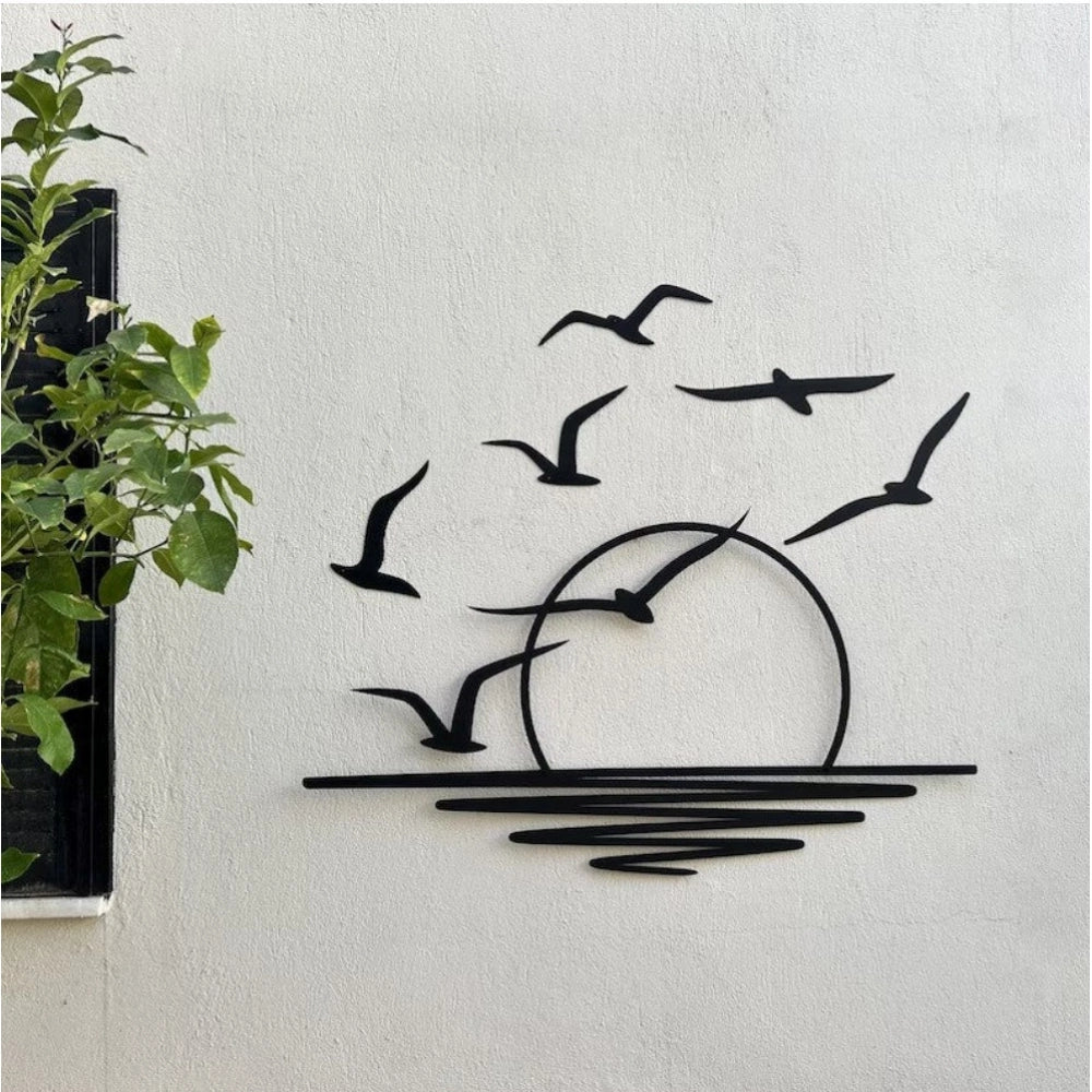 Snuggle Lifestyle Co. Seagulls at Sunrise Coastal Wooden Wall Decor – Black