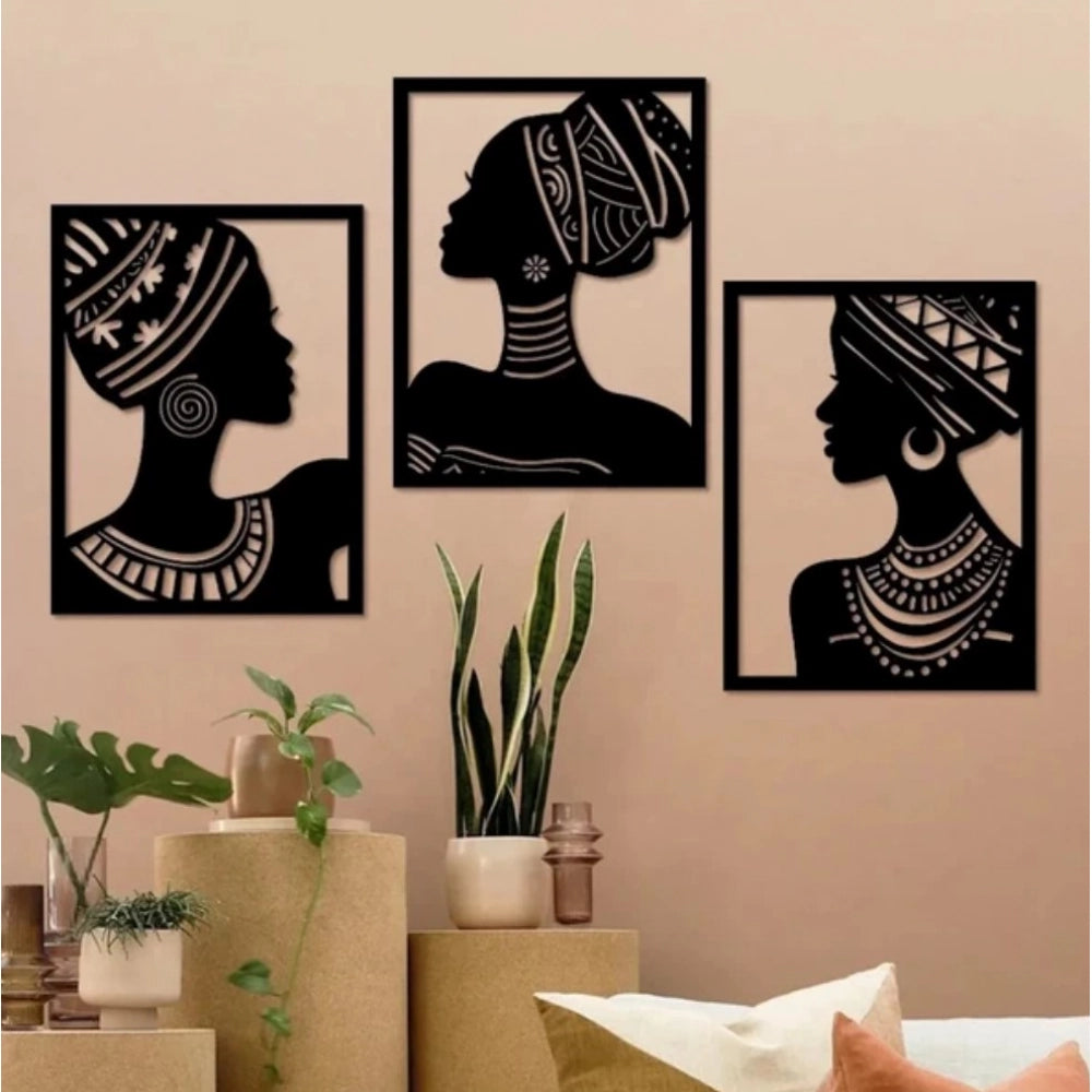 Snuggle Lifestyle Co. African Elegance Wooden Wall Decor – Set of 3 Panels (Black)