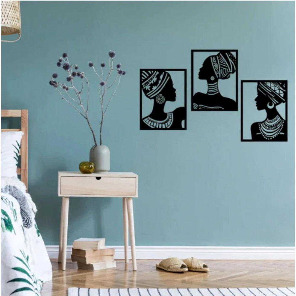 Snuggle Lifestyle Co. African Elegance Wooden Wall Decor – Set of 3 Panels (Black)