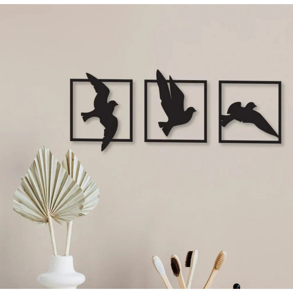 Snuggle Lifestyle Co. Birds in Frame Wooden Wall Decor – Set of 3 Panels (Black)
