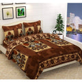 Snuggle Lifestyle Co. Fleece Floral Printed Double Polar Warm Bedsheet with 2 Pillow Cover (Brown)