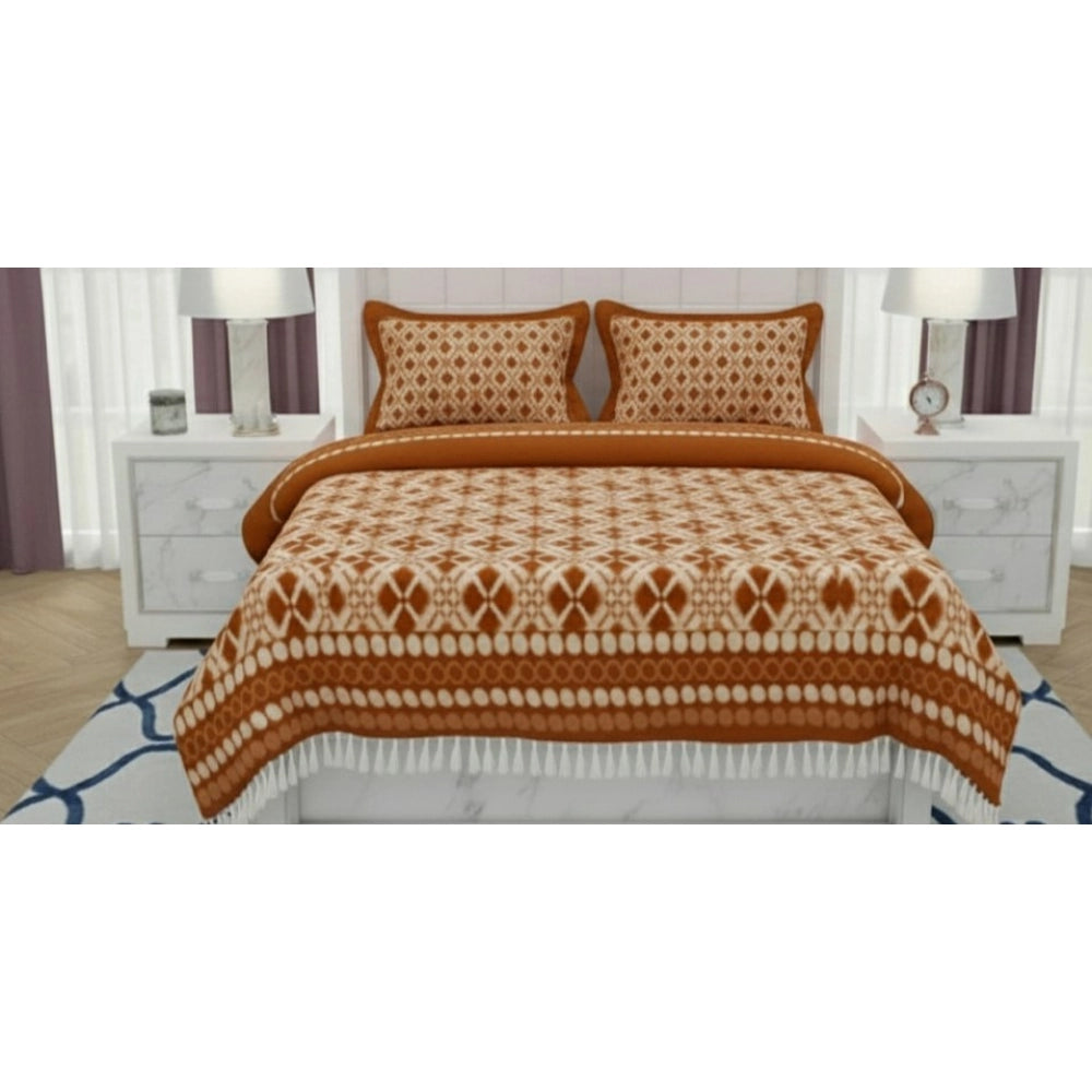 Snuggle Lifestyle Co. Fleece Geometric Double Polar Warm Bedsheet with 2 Pillow Cover (Orange)