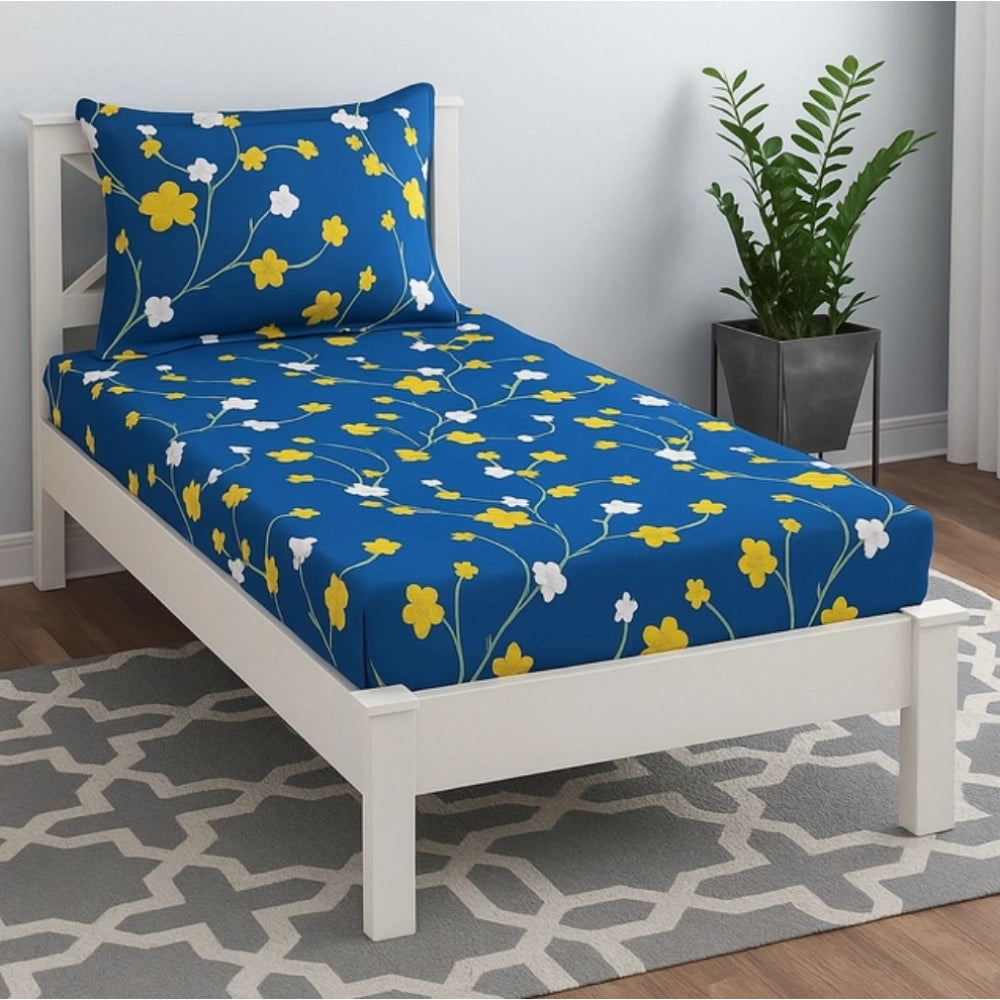 Snuggle Lifestyle Co. Microfiber Floral Printed Single Bedsheet with 1 Pillow Cover (Blue)