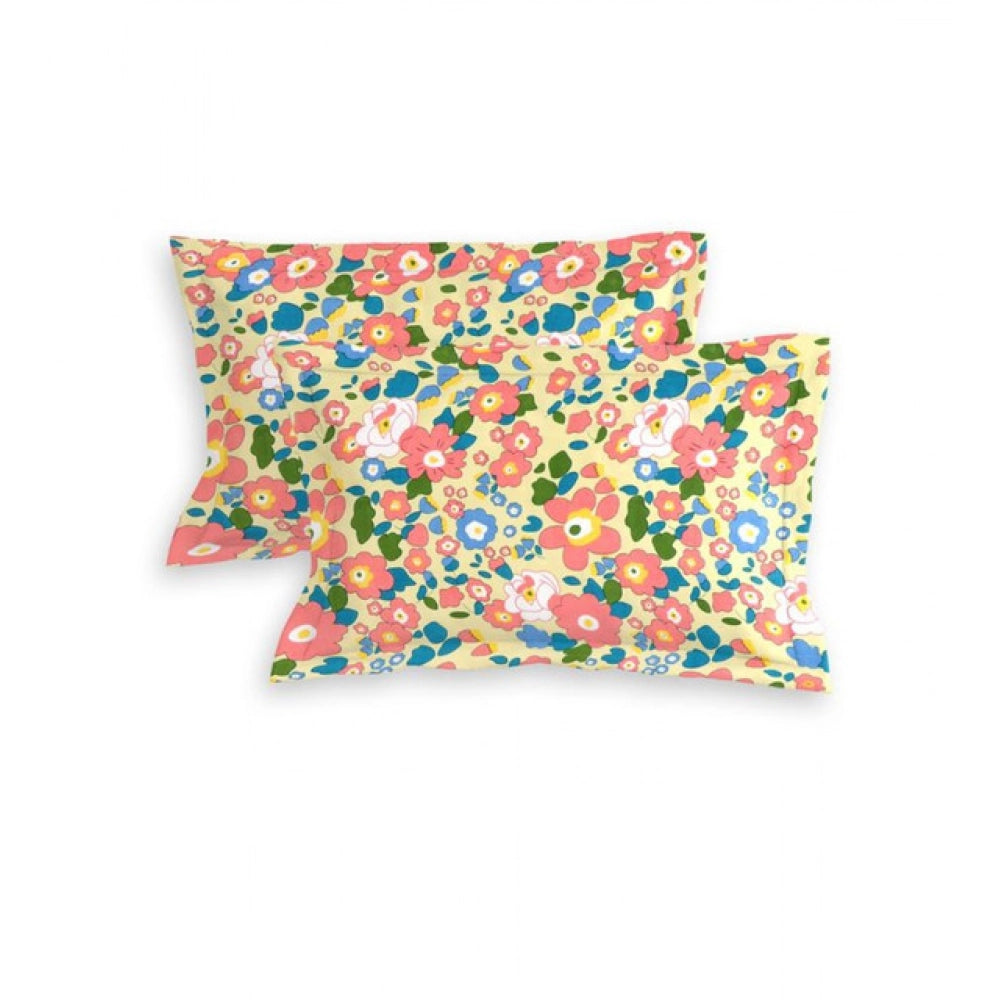 Snuggle Lifestyle Co. Cotton Blend Floral Printed Double Bedsheet with 2 Pillow Covers (Yellow)