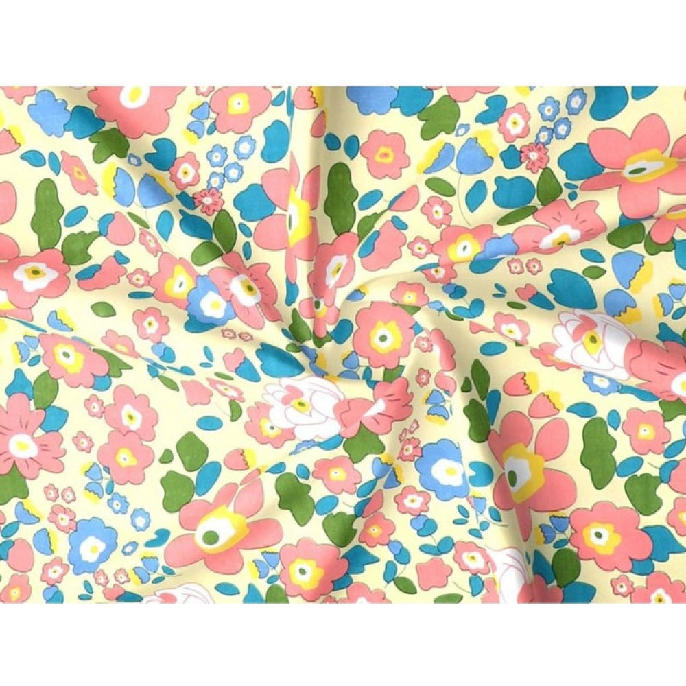 Snuggle Lifestyle Co. Cotton Blend Floral Printed Double Bedsheet with 2 Pillow Covers (Yellow)