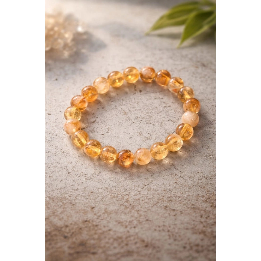 Snuggle Lifestyle Co. Natural Crystal 8mm Citrine Bracelet (Musterd Yellow)