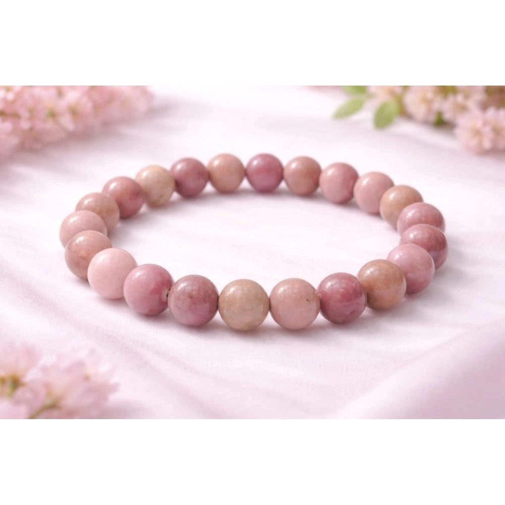 Snuggle Lifestyle Co. Natural Crystal 8mm Rhodonite Bracelet (Light Purple)