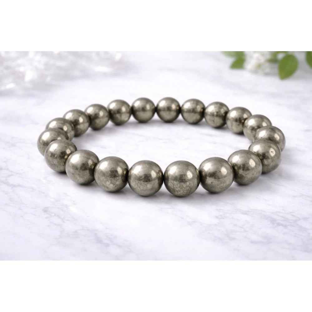 Snuggle Lifestyle Co. Natural Crystal 8mm Pyrite Bracelet  (Grey)