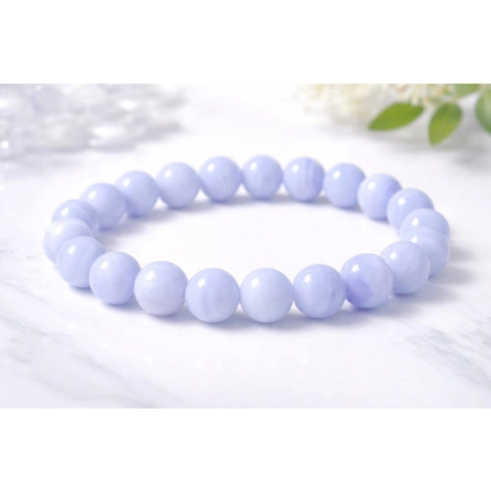 Snuggle Lifestyle Co. Natural Crystal 8mm Bluelace Agate Bracelet (Light Blue)