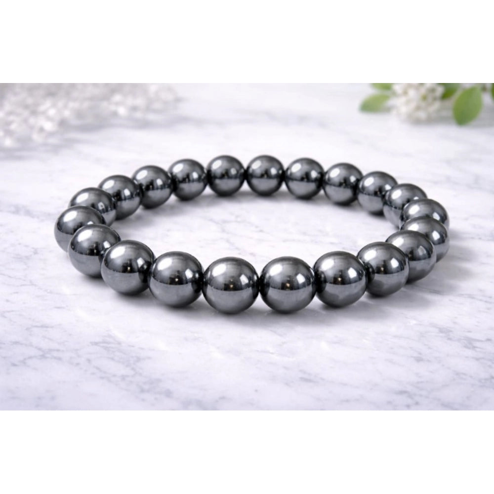Snuggle Lifestyle Co. Natural Crystal 8mm Hematite Bracelet (Grey)