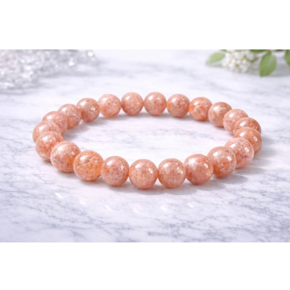 Snuggle Lifestyle Co. Natural Crystal 8mm Sunstone Bracelet (Orange)