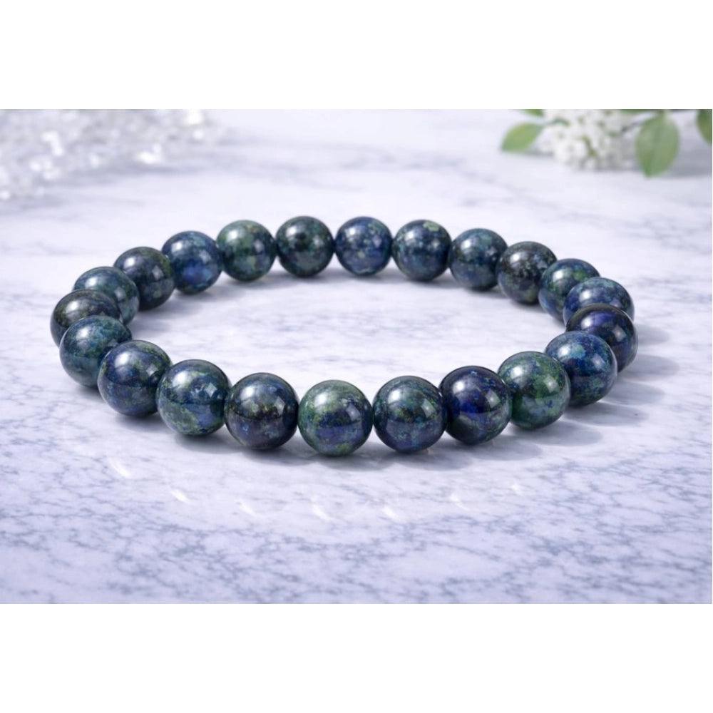 Snuggle Lifestyle Co. Natural Crystal 8mm Azurite Bracelet  (Dark Green)
